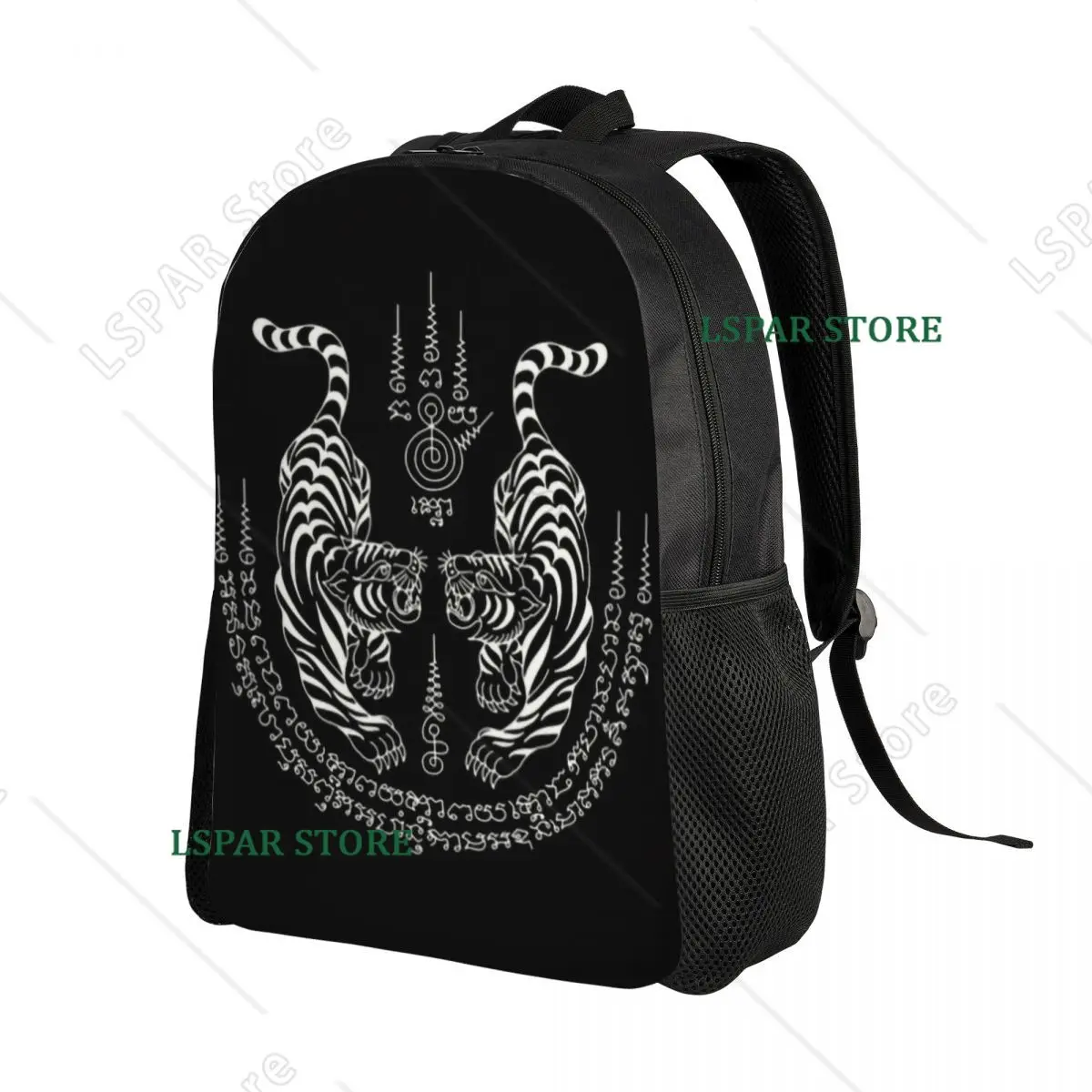 Customized Twin Tiger Sak Yant Tattoo Laptop Backpack Men Women Bookbag for School College Students Thailand Muay Thai Bag