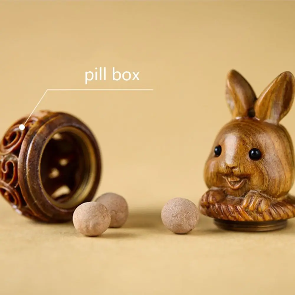 

Aid Tool Mini Pill Box Rabbit Shape Sandalwood Pill Case Storage Medicine Sealed Can Outdoor