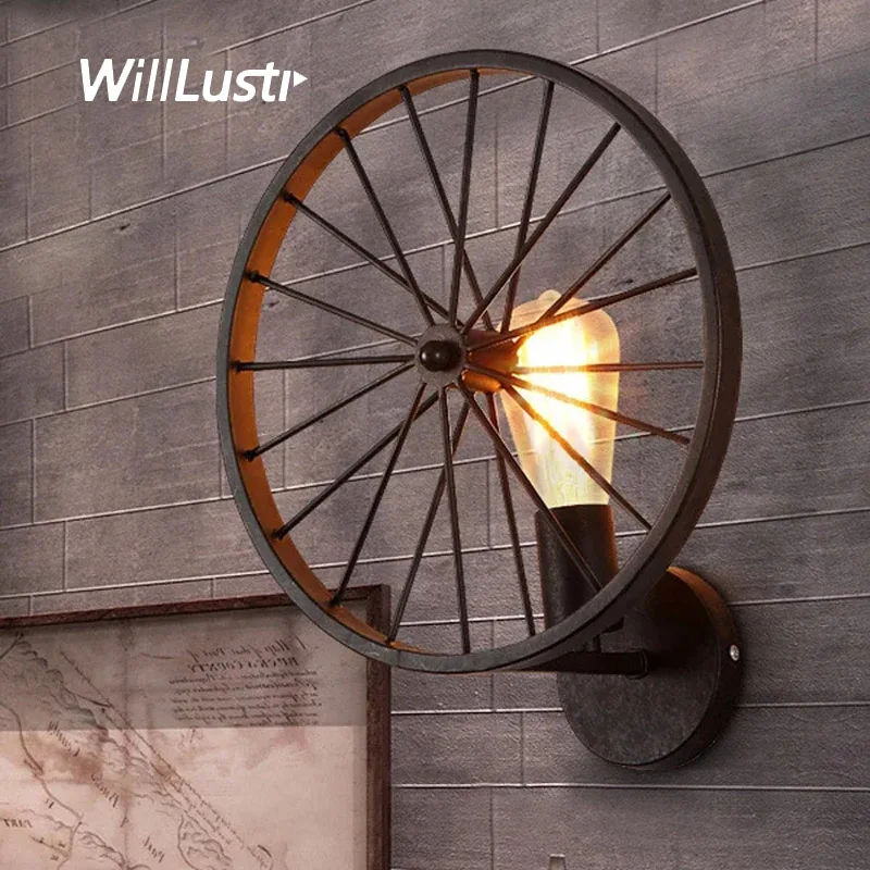 

Retro Style Wheel Wall Sconce Vintage Iron Lamp Loft Aisle Hotel Bar Cafe Doorway Attic Corridor Industrial Metal Light