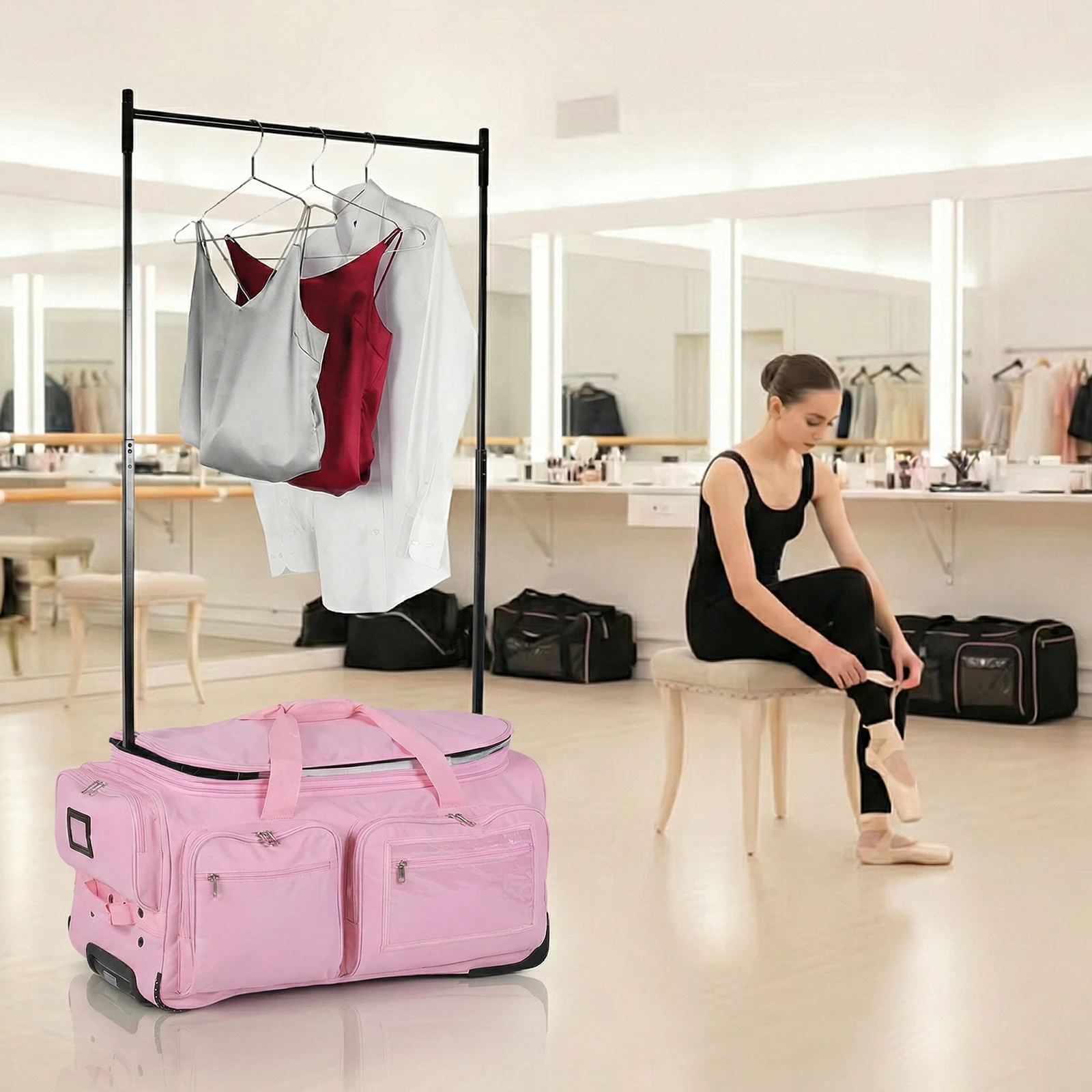 

Garment Duffle Bags with Garment Rack for Vacation Business Trips (Pink)