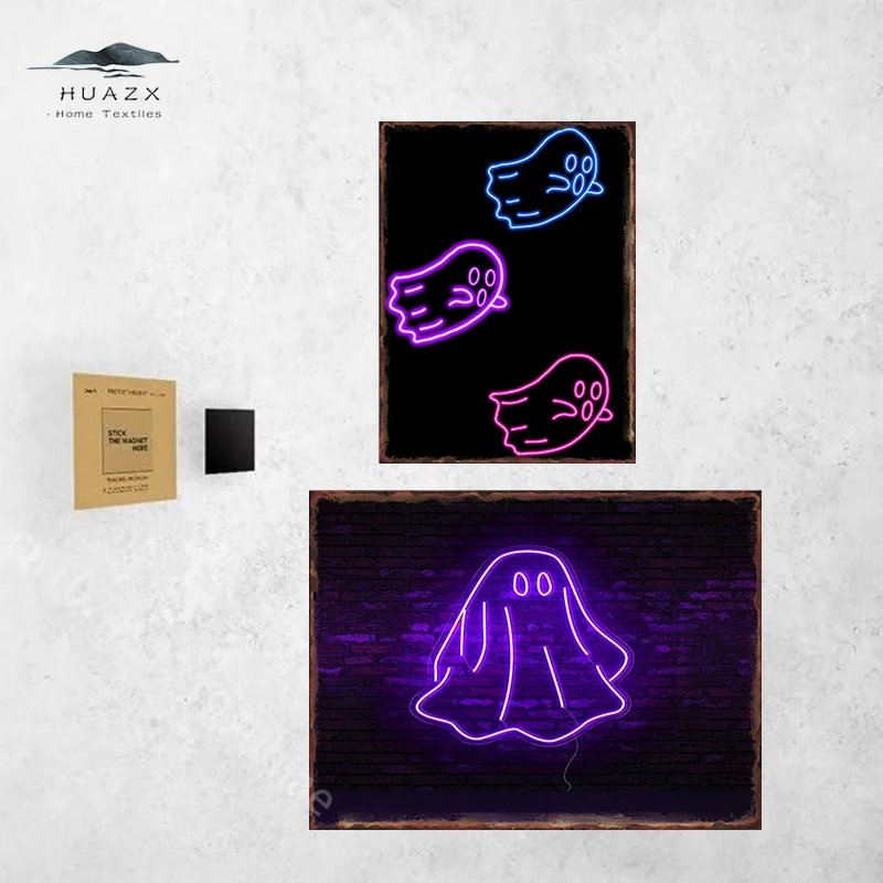 Halloween Neon Rectangle Metal Signs for Bar Club Home Bedroom Tin Sign Decorative Plaques Painting Wall Aesthetical Decoration