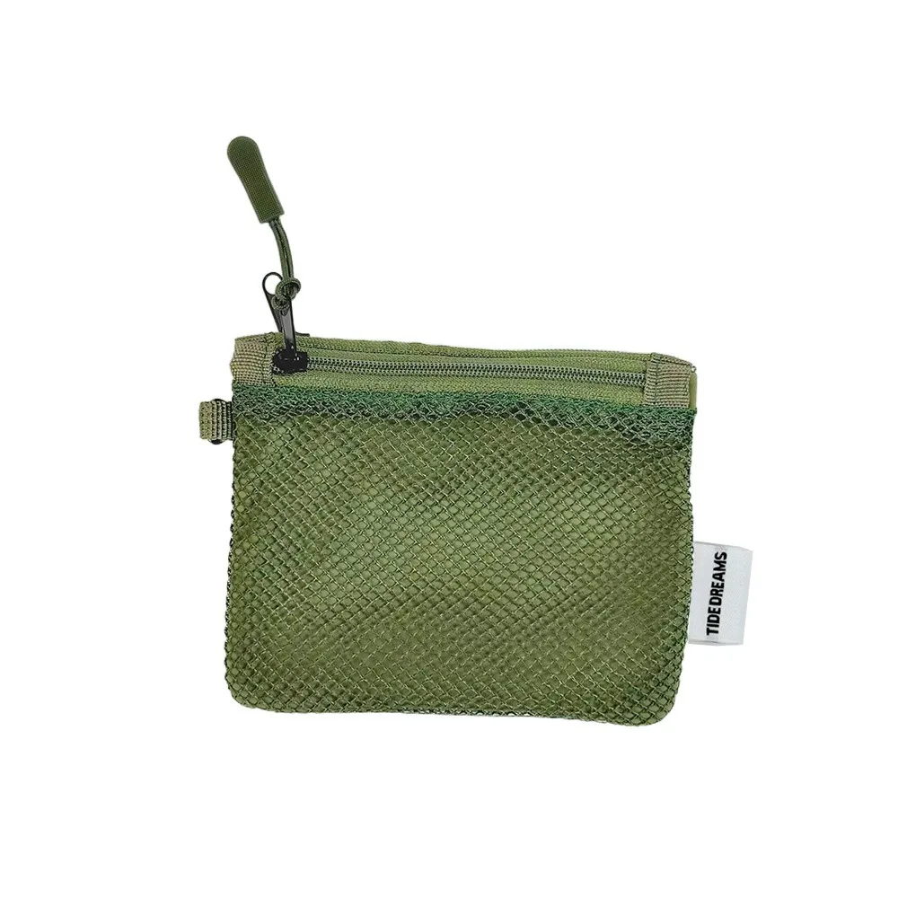 Bolsa de armazenamento de malha com zíper duplo, grande capacidade, economia de espaço, portátil, bolsa de moedas, camada dupla visível, mini bolsa de maquiagem, cartão