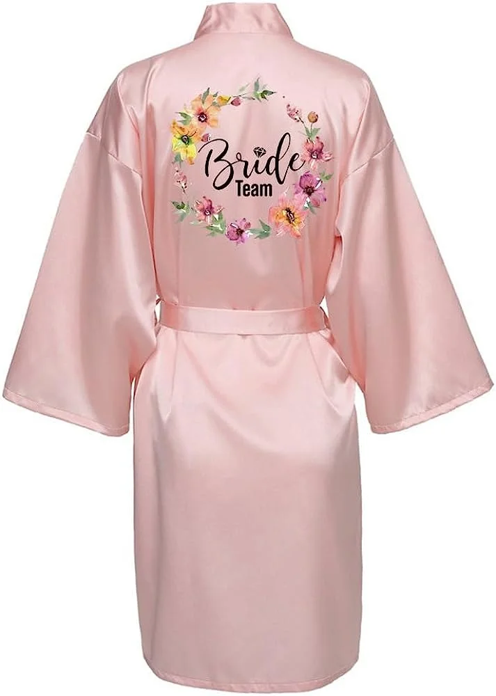 Satin Silk Robes Wedding BathRobe Bride Bridesmaid Dress Gown Women Clothing Sleepwear M006