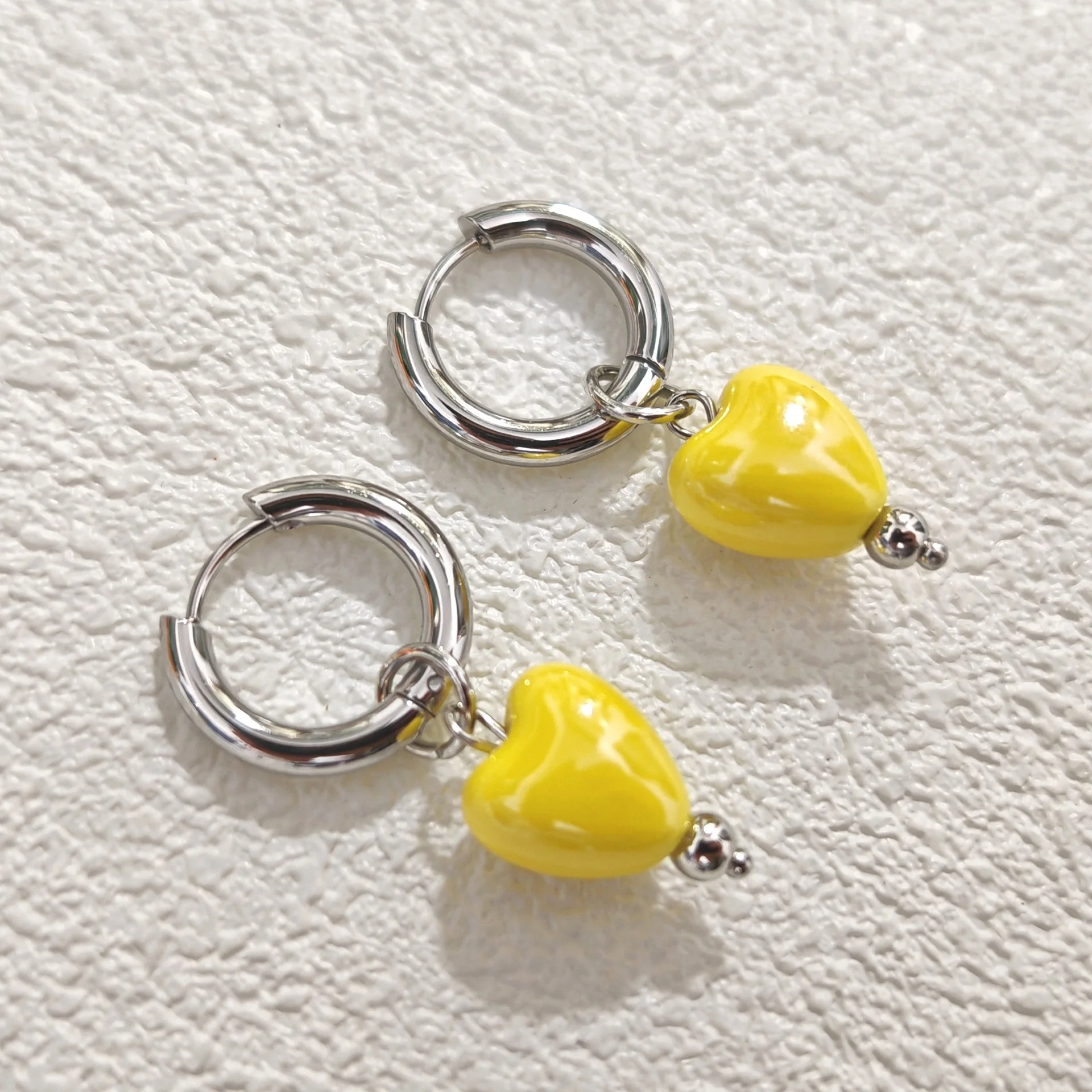 خمر لطيف الأبيض الوردي السيراميك الخوخ القلب قلادة الفولاذ المقاوم للصدأ أقراط 2025 فتاة حلوة موضة مجوهرات عيد ميلاد