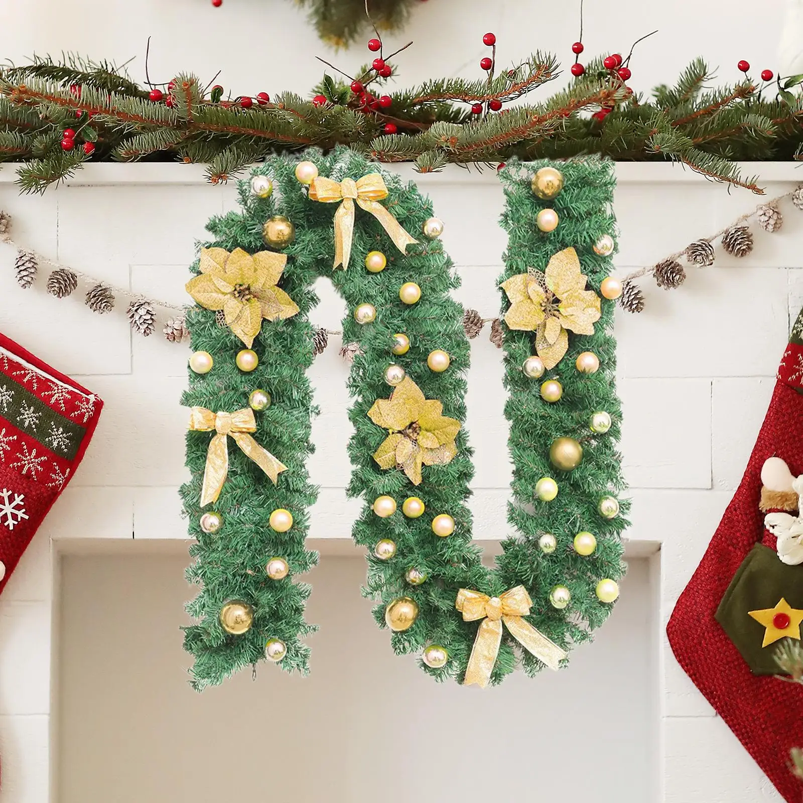 270cm Christmas Garland Artificial Wreath Tree Pendant Hanging Ornament Xmas Decoration for Cabinet Holiday Wall Office Yard