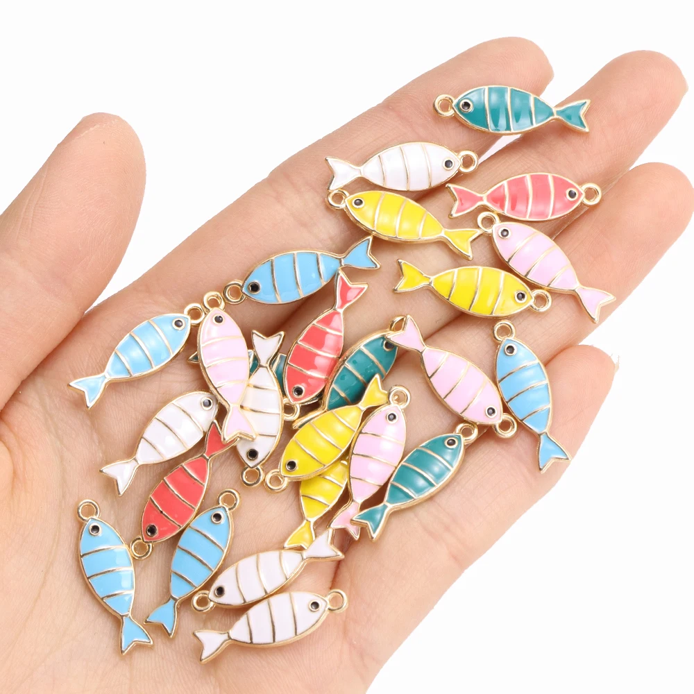 10 Stück Niedliche Doppelseitige Emaille-Fisch-Anhänger, Vergoldete Legierung Ozean-Charms für DIY Schmuckherstellung, Ohrringe, Armband-Zubehör