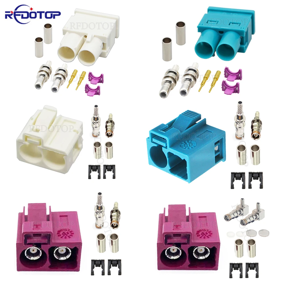 1Pcs Twin Fakra Code B/D/Z Male/Female Connector 50 Ohm RF Coaxial Wire Connectors for RG316/RG174/LMR100 RF Coaxial Cable