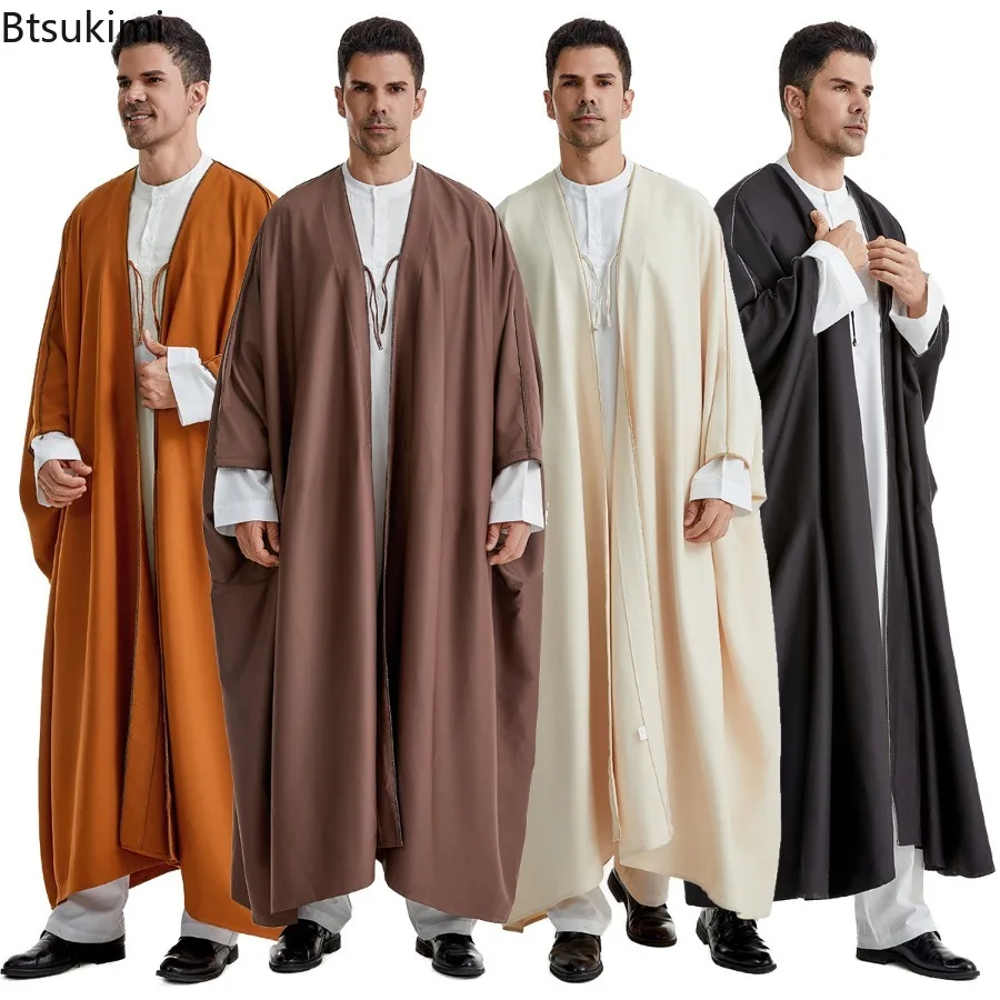 

Новая мужская мусульманская модная абайя 2026 года: арабский саудовский длинный халат, иранский дубайский свободный повседневный кардиган на шнуровке, мужская мусульманская одежда, верхняя одежда