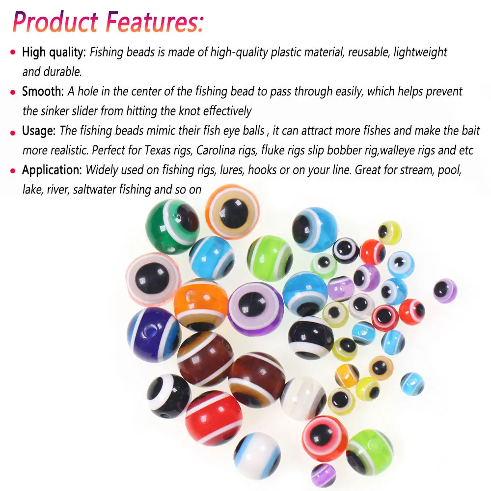 50/250PCS 5mm ~12mm Fishing Lure Round Eye Beads Fishing Rig Beads For Texas Rigs Carolina Rigs Fluke Rigs Slip Bobber Rigs view 3
