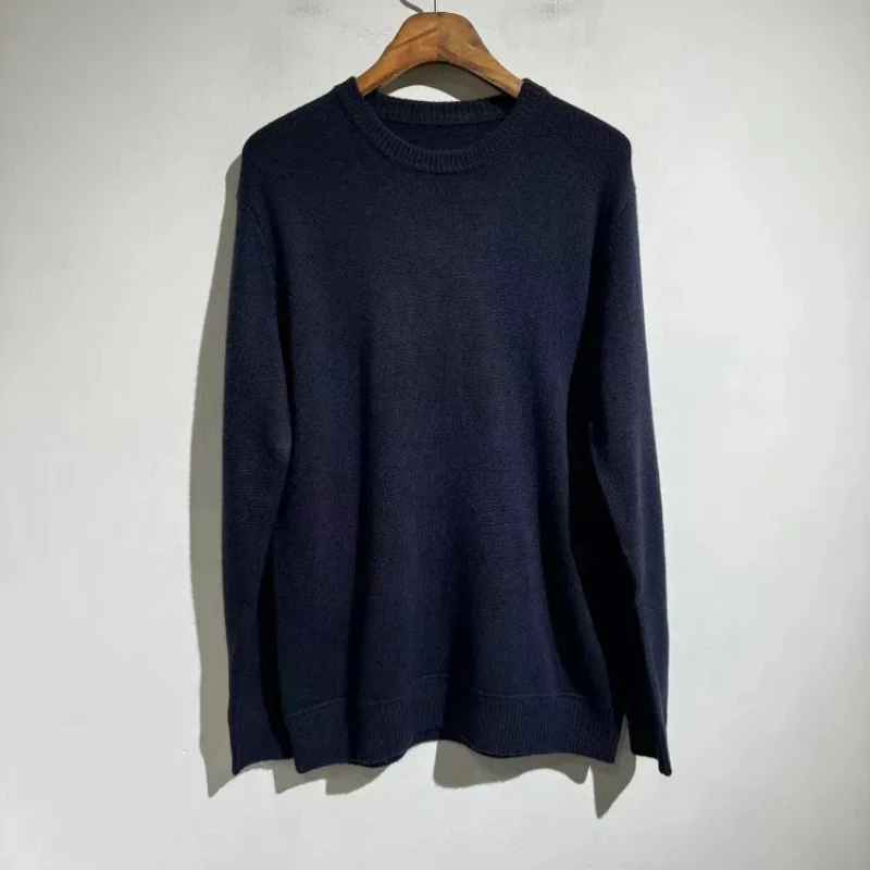 24AW New Sweater Round Neck Loose Thickened Wool Sweater Knitted Bottoming Shirt Men Long Sleeve Men's Bottom Shirt Mens