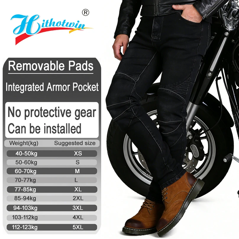 Men Black motorcycle dirt bike jeans offroad riding pants motorbike trousers with Armor Pockets Armor Not Included