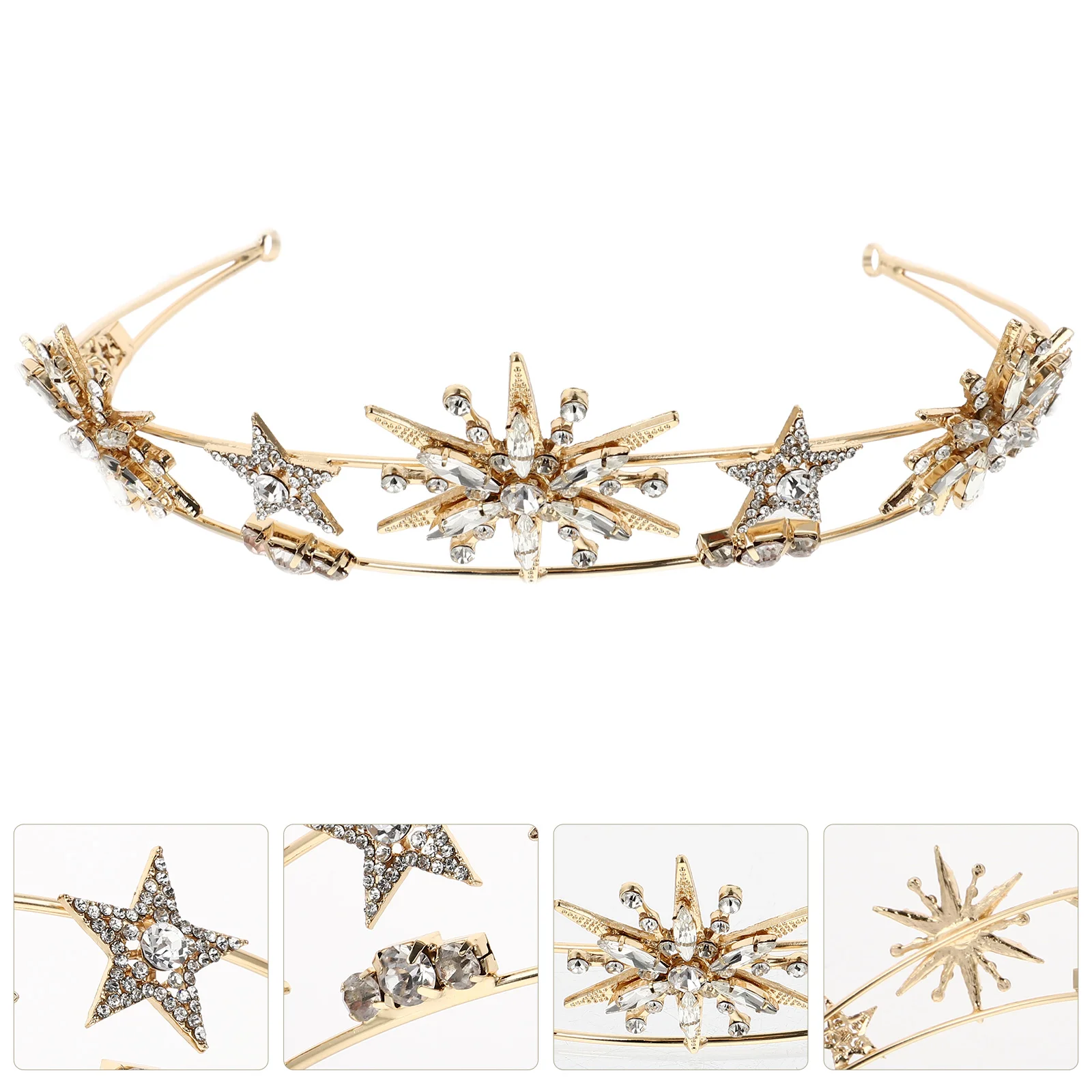 Star Crown Seashell Decor Bride Haircut Crystal Wedding Tiara Prop Alloy Miss Girl Headwear Modeling