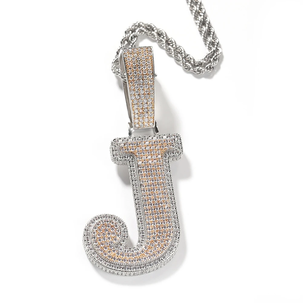 TBTK Big Bold Single Letter Pendant Initial Letter A-Z Micro Paved Out 5A Cubic Zirconia Charm Necklace Hiphop Jewelry