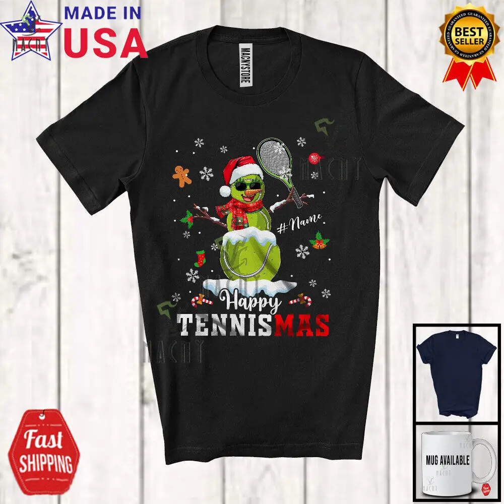 

Happy Tennismas; Amazing Christmas Tennis Snowman; Custom Name Player T-Shirt