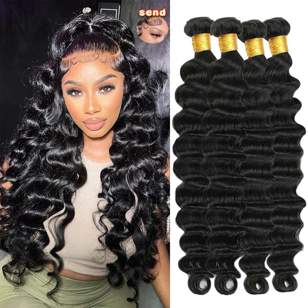 

30 40 дюймов 16A Свободные пучки глубоких волн 100% бразильские человеческие волосы 4 5 пучков Необработанные волосы Remy Черные влажные и волнистые пучки