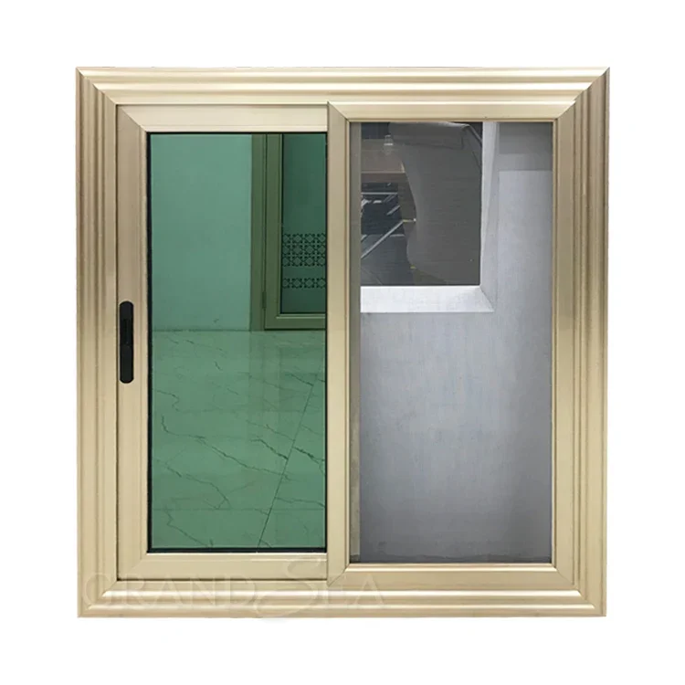 Namibia style  high quality good price  double tinted  glazed golden color frame  sliding window