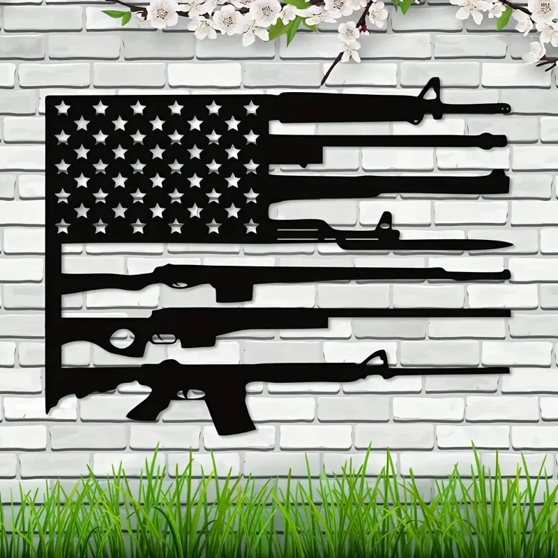 1pc Craft decorations Unique Flag Gun Metal Wall Art Black Metal Wall Decor for Indoor/Outdoor Spaces, Perfect for Living Room,