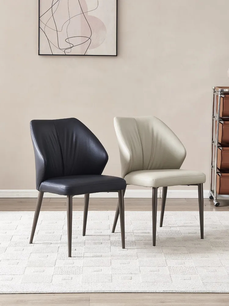 Modern Minimalist Dining Chair With White Leather Seat, Metal Legs, Backrest, And Cushion, Suitable For Home Or Hotel