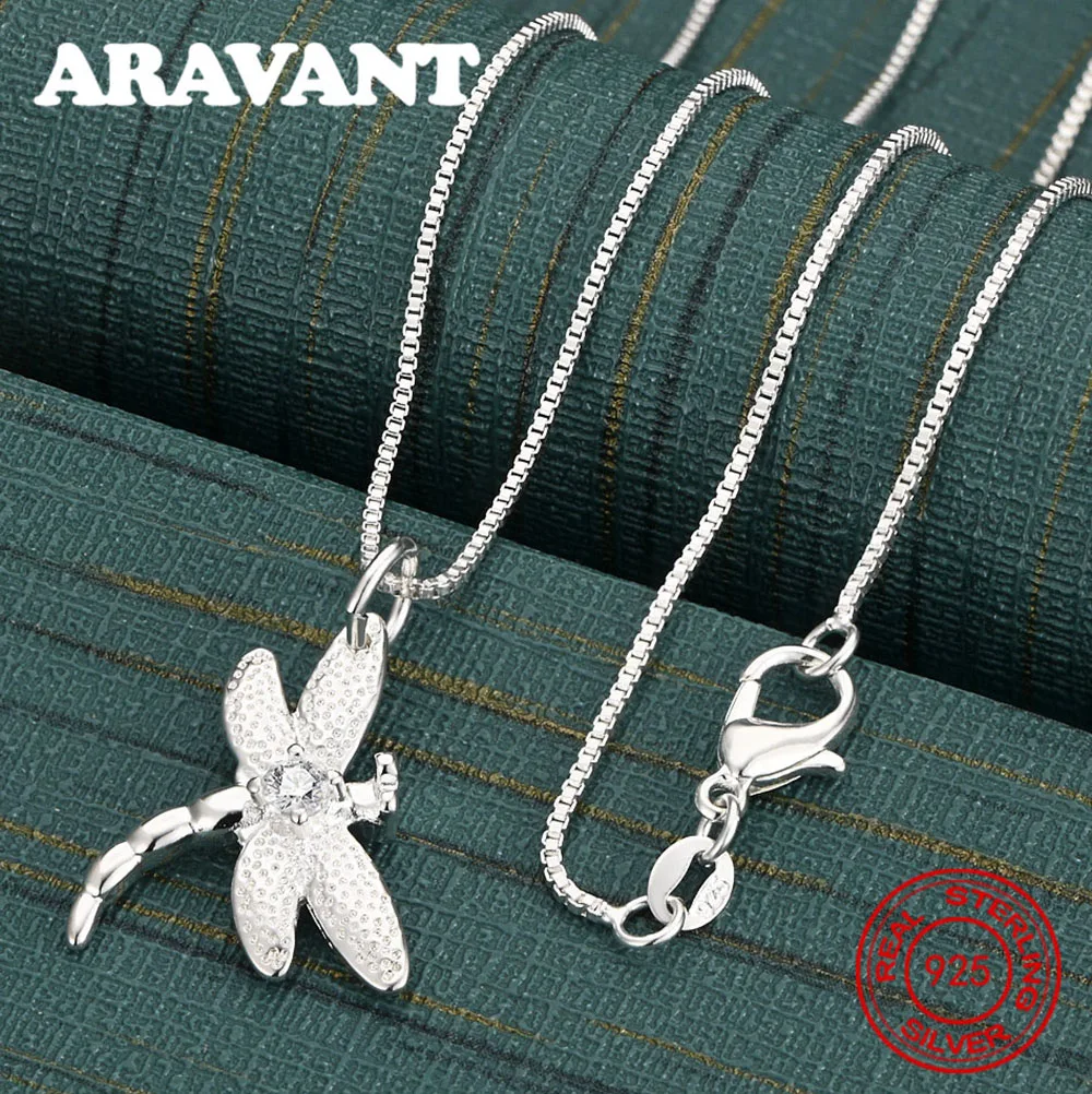 

925 Sterling Silver Zircon Dragonfly Pendant Necklace Daily Accessories Women'S Simple And Elegant Jewelry
