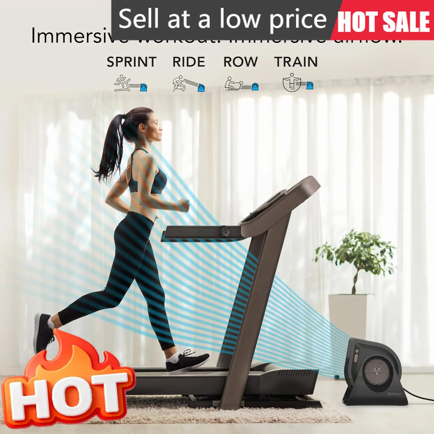 

High Velocity Fitness Floor Fan Omnidirectional Remote Control Equipment Straps Four Speed Settings Adjustable Tilt Whole Room C