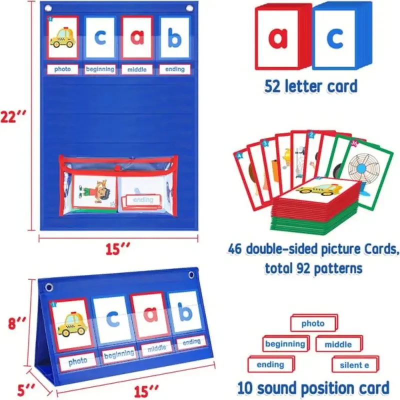 Desktop Pocket Chart Tent Cards Kit Early Childhood Education Word Tent Card Set Fun Double-Sided Word Spelling Card Kit