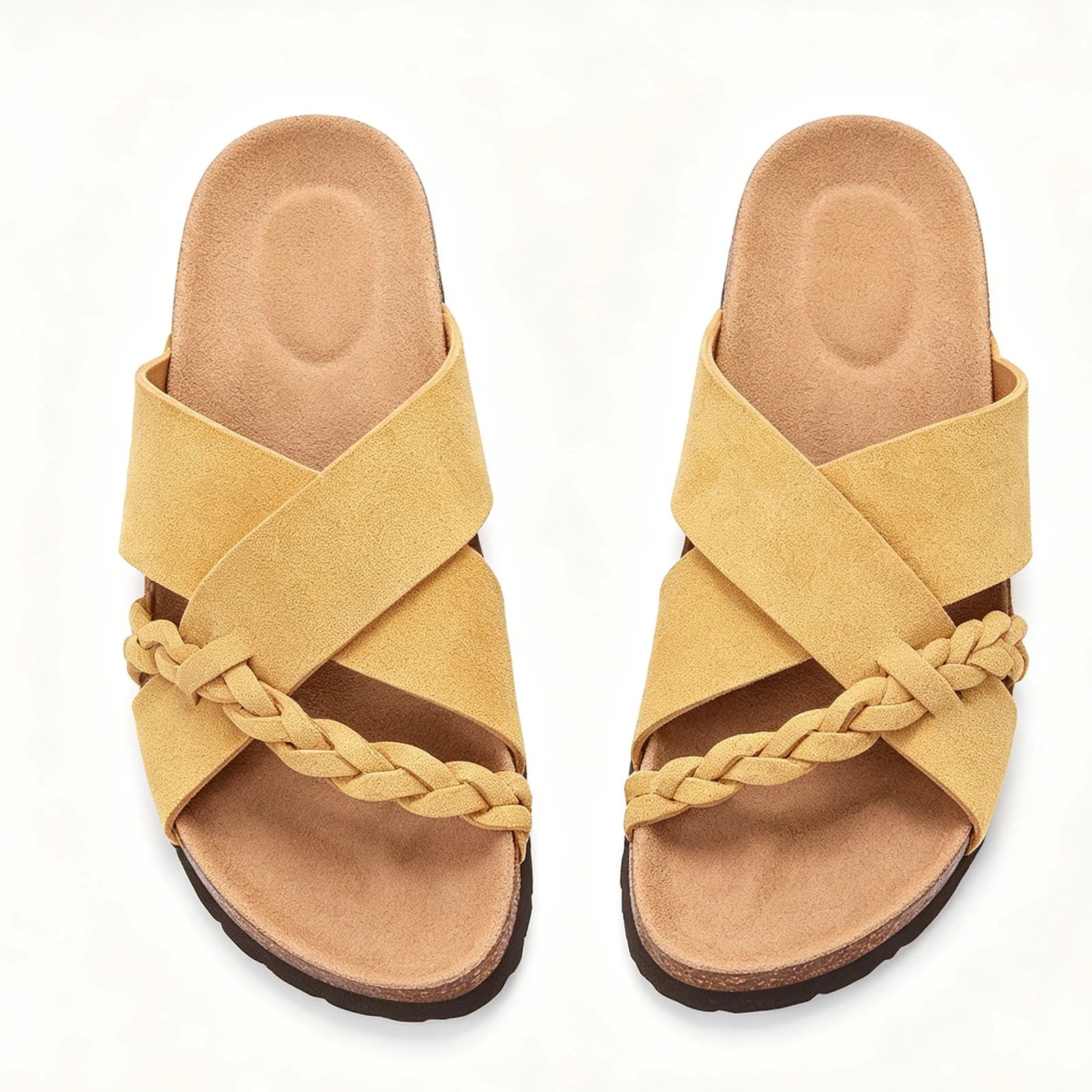 Litfun Cork Insole Women's Slippers With Arch Support Casual Beach Sandals Non-slip Walking Slides Braided Straps Female Sandals