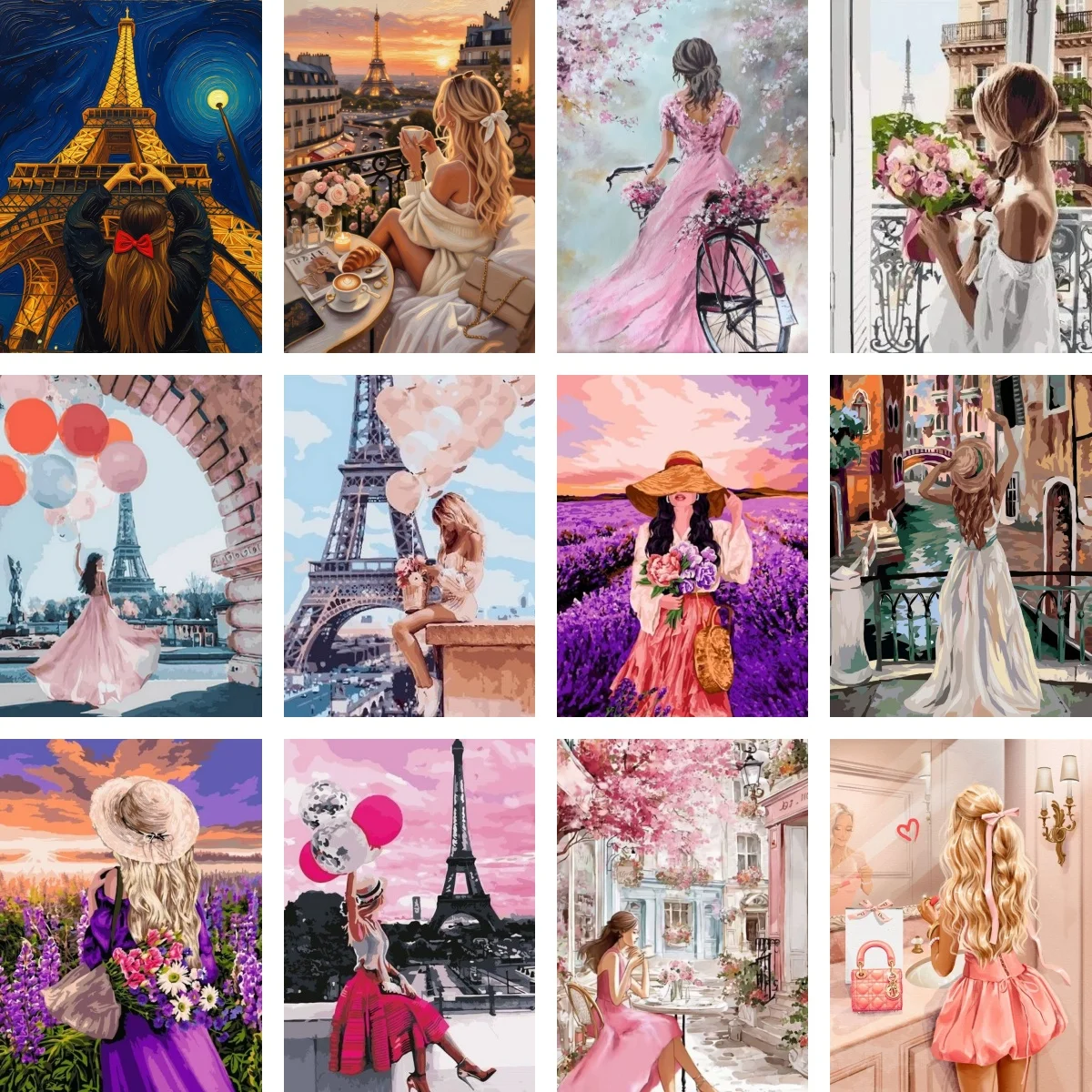 

5D DIY Diamond Painting Girl in Paris at the Eiffel Tower Home Decoration Full Round Diamond Mosaic Embroidery Cross Stitch