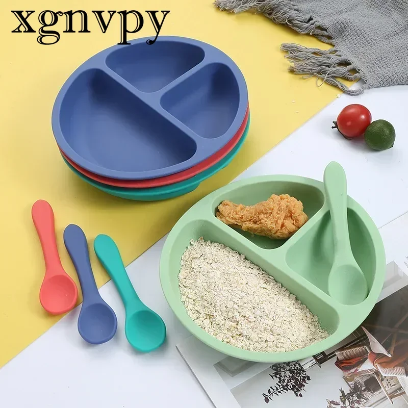 xgnvpy Baby Plate Infant Complementary Food Feeding Division Plate Integrated Suction Bowl Children Training Eating Spoon Set