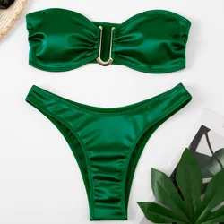 Conjunto de biquíni sexy em bandeau feminino, maiô acolchoado, roupa de banho, 2 peças, 12 cores, novo, banho