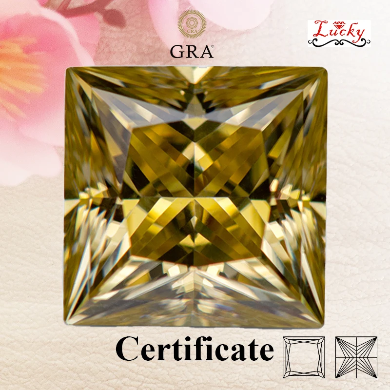 

Moissanite Princess Cut Top Quality Lemon Yellow Color Charms for Beads DIY Jewelry Making Rings Materials with GRA Certificate