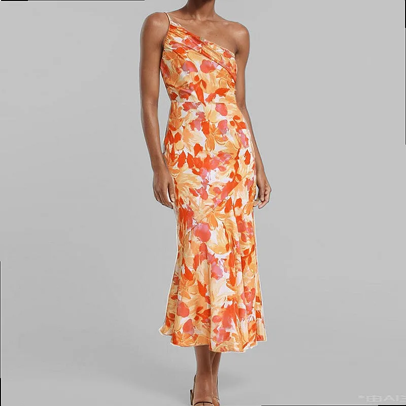 Sexy Printed Halter Maxi Dress Women Summer Bodycon Mermaid Evening Dresses Matching Set