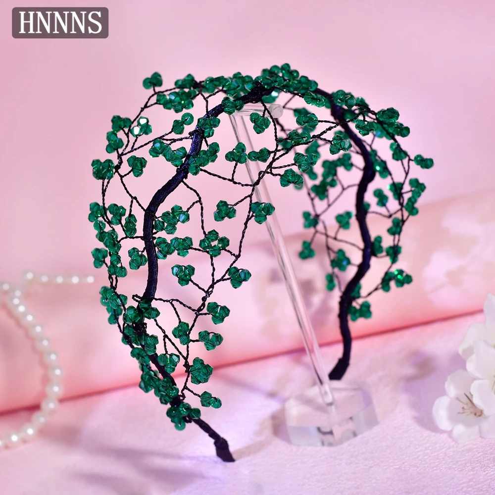 

HNNNS Green Crystal Wide Hairband Retro Elegant Ladies Hair Accessories Theme Party Jewelry Fashion Charms Accessories A312
