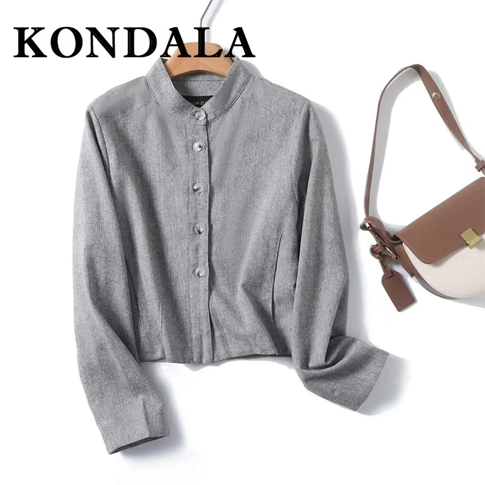 

KONDALA шикарная серая офисная женская куртка, элегантная уличная рубашка с длинными рукавами, повседневная модная осенняя верхняя одежда 2023 года