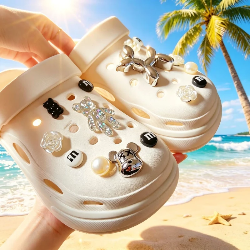DIY Silver Dog Letter Resin Teddy Bear Shoe Charms Cute Furry Ball Holes Charms Designer All-match Shoe Accessories