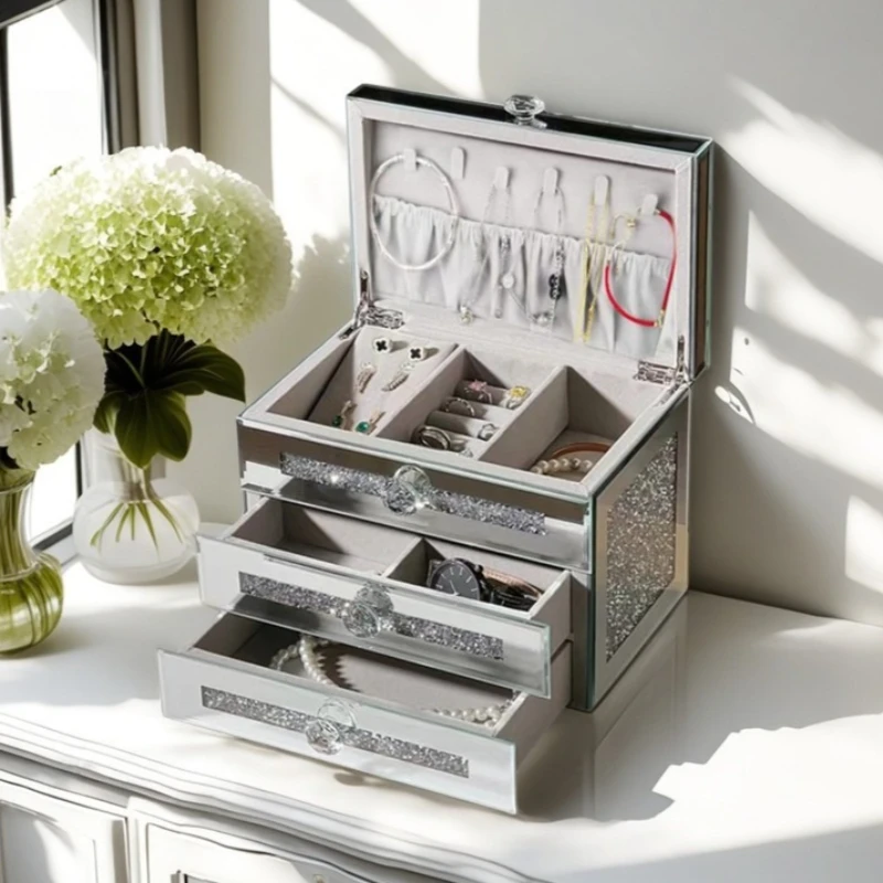 

Luxury Jewelry Storage Box Glass Necklace Earrings Organizer Boxes Women's Bangles Ring Display Case Wedding Holiday Gifts Box