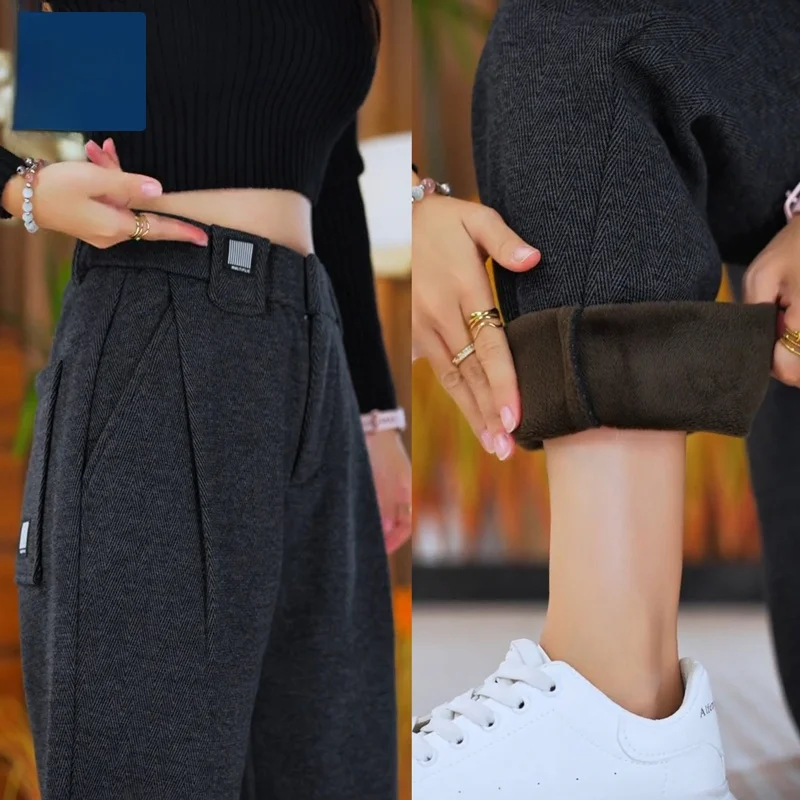 

Мужские повседневные брюки из шерсти с подкладкой, свободного кроя, прямые, теплые, из смесовой ткани (полиэстер, вискоза, шерсть, ацетат)