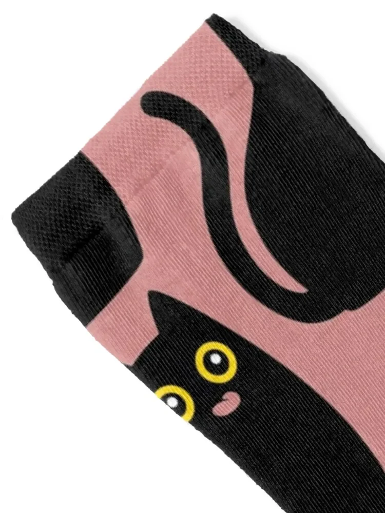 Black cat with tongue out Socks cute Running floor Men's Mens Socks Women's