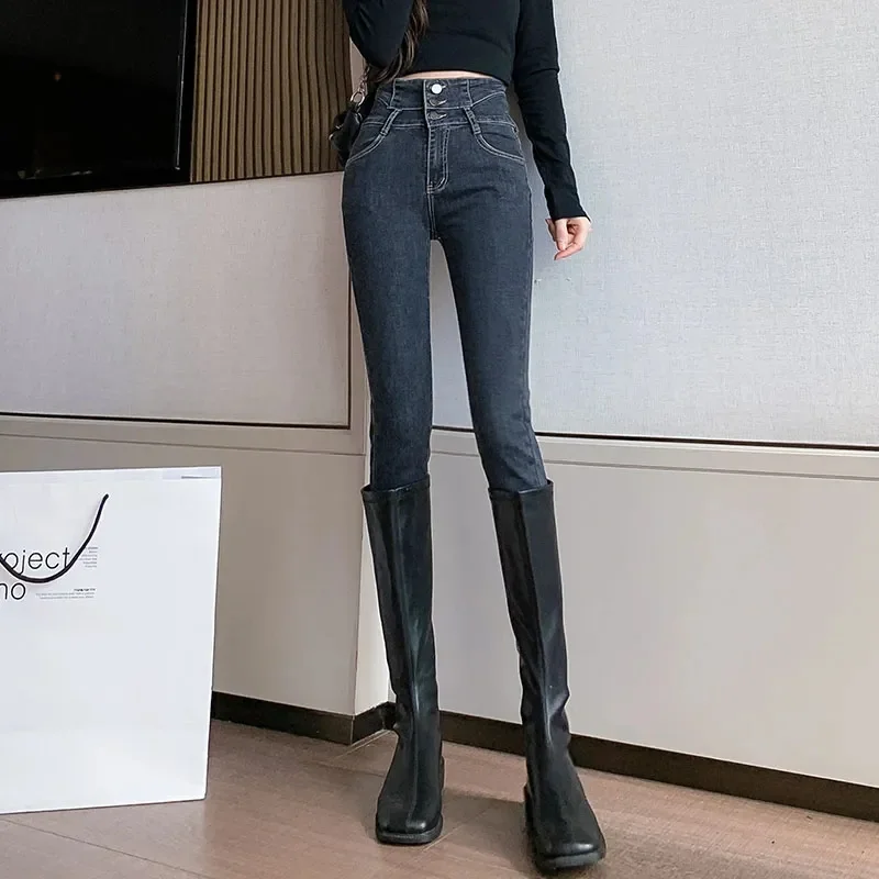 

Button Fly Jeans High Waist Front for Women Tummy Control Stretch Denim Black Petite Pants With Pocket Leggings Jeans