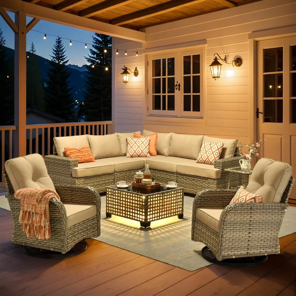 

Outdoor Sectional Patio Furniture Set,9 Pieces Wicker Conversation Sets L Shaped Couch,Extra Deep Out Door Sofa Outside Furnitu