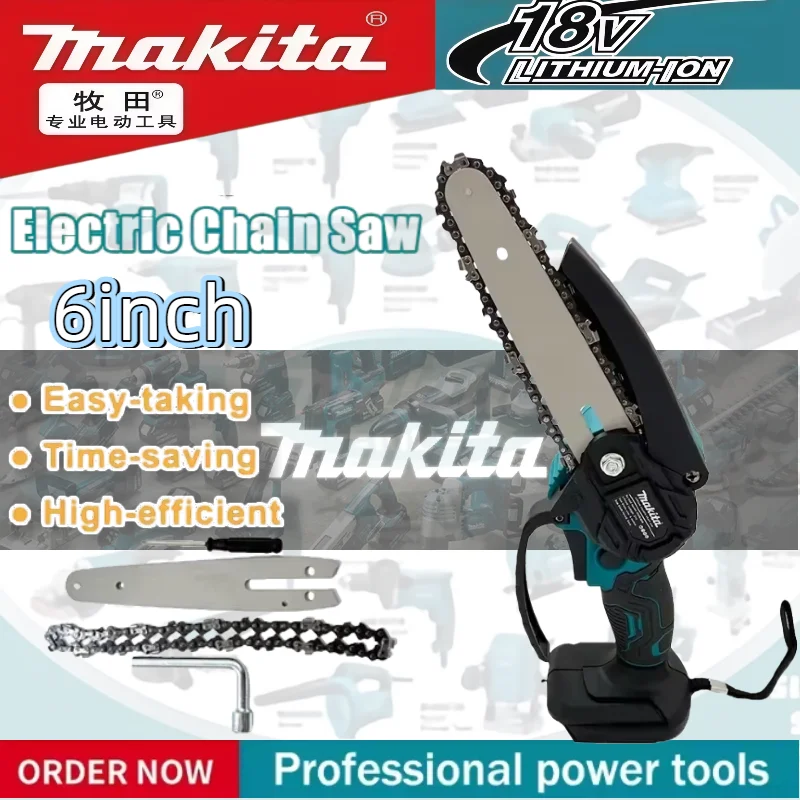 

Электрическая цепная пила Makita 6 дюймов, портативная ручная пила для распиловки древесины, садовый инструмент для обрезки деревьев, работающий от аккумулятора Makita