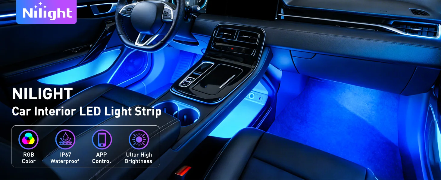 Nilight 4PCS RGB Car Interior LED Strip Lights APP Control Music Active Under Dash Footwell Light Kit for Truck SUV ATV UTV Van