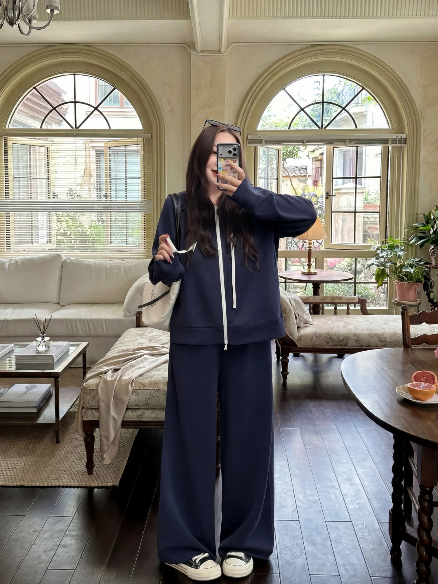 

plus Size Women's Sweatshirt Set Loose Fit Spring Commute Style Meat Concealing Sportswear Casual Long Pants Cotton Polyester