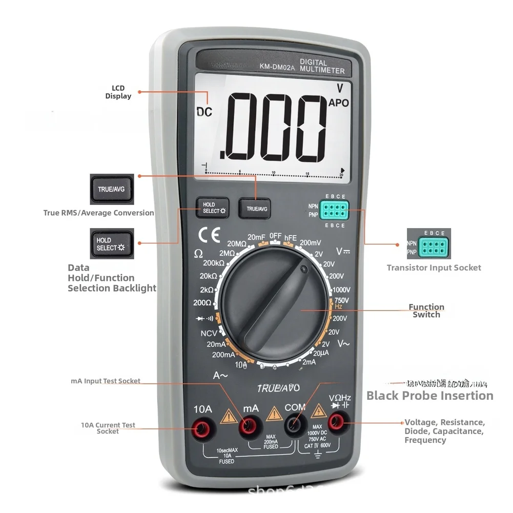 KM-DM02A Multimeter 1999 Counts True RMS NCV Diode Continuity Capacitance Frequency Tester for HVAC and DIY Use