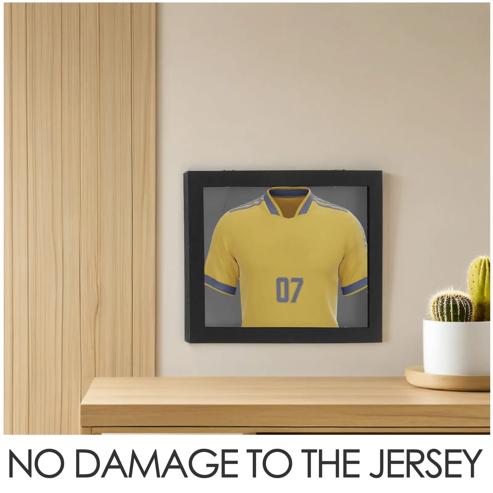 Versatile Wooden Jersey Display Frame with Clear Cover for Football Soccer Basketball Baseball Shirts T-Shirt Sports Memorabilia