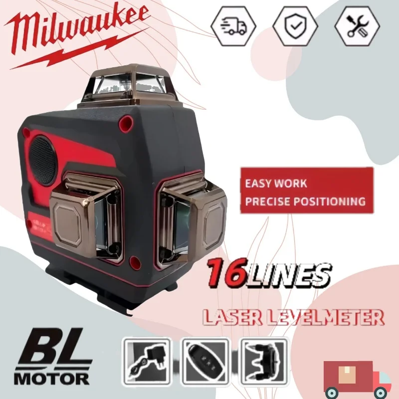 

Milwaukee 360° Horizontal And Vertical 4D Self Leveling Cross Green Light Self-Leveling Tools 16 Lines Laser Level