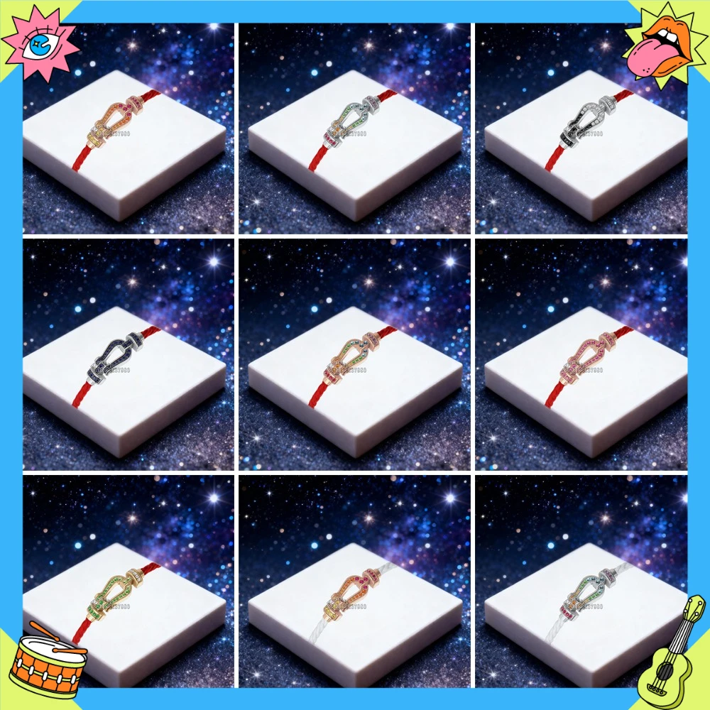 

KUXM New 925 Silver Size-M White Red Nylon Colorful Zircon Bracelet female Suitable Daily Party Gifts Luxurious Couple Jewelry