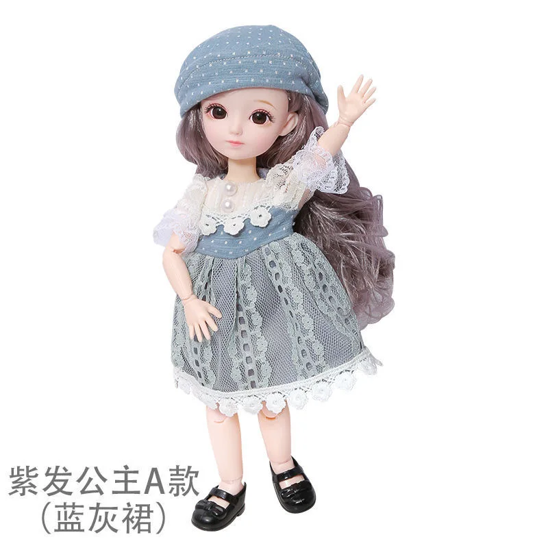 New 12 Inch 22 Movable Joints BJD Doll 31cm 1/6 Makeup Dress Up Cute Brown Blue Eyeball Dolls with Fashion Dress for Girls Toy