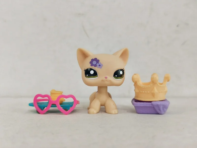 Littlest Pet Shop Figure LPS Yellow Cat #1962 W/5pcs Accessories for kid Toy