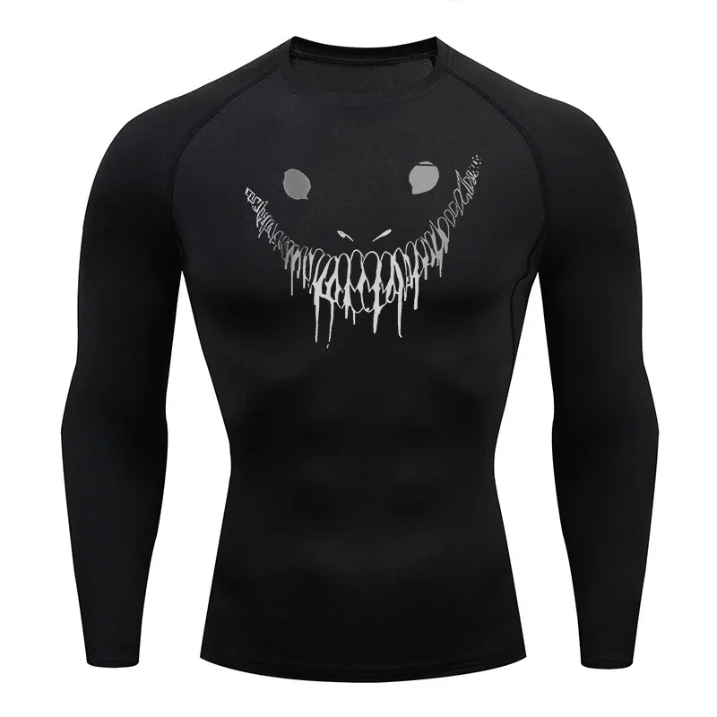 Graphic Compression Shirts for Men Long Sleeve Rash Guards Gym Workout Fitness Undershirts Baselayer Quick Dry Athletic Tops