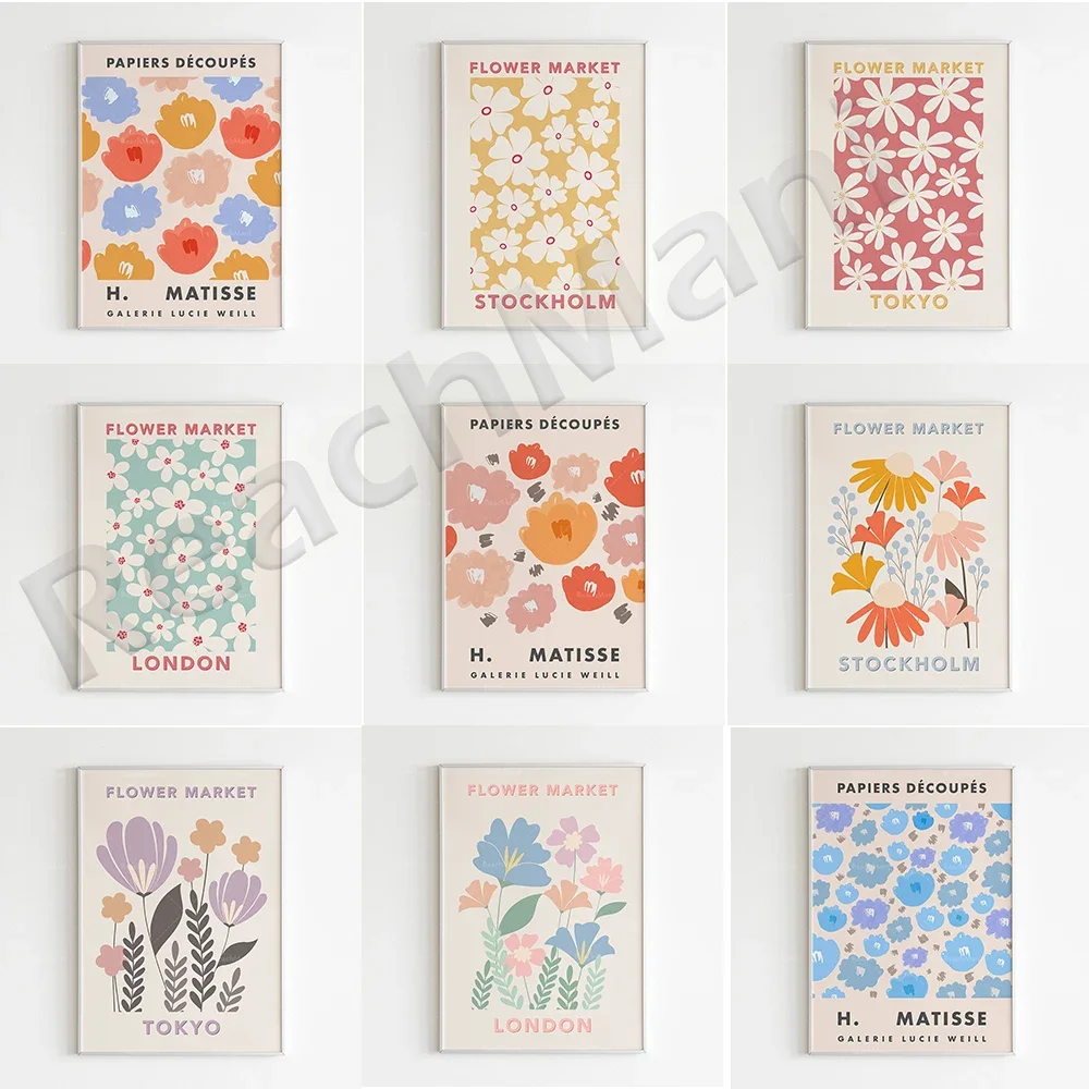 Flower market poster, retro simple flower market art aesthetic poster, flower wall decoration, spring gallery wall decoration